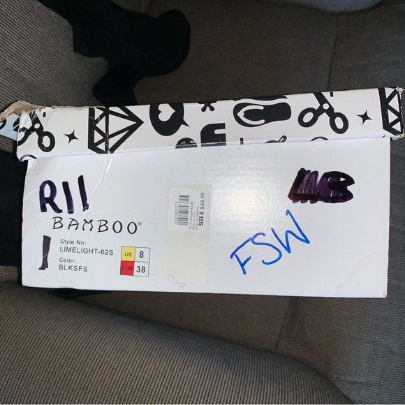 Women’s 8 BAMBOO LIMELIGHTS Black Faux Suede High Over the Knee Sandal Boots NEW - Picture 11 of 12